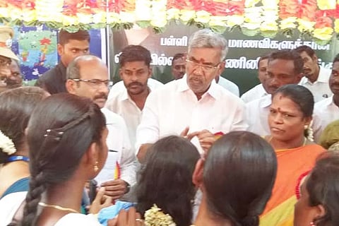 Ministers listening to the students? complaint at Srirangam on Saturday