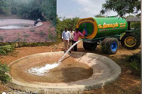 Water filled in the water hole at the base of Annamalai hills ; A porcupine quenching its thirst in one of the