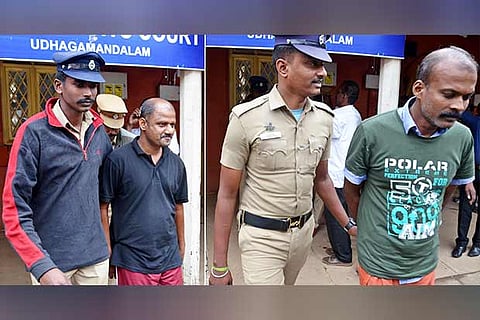 Sayan and Manoj being taken to the court in Udhagamandalam on Saturday