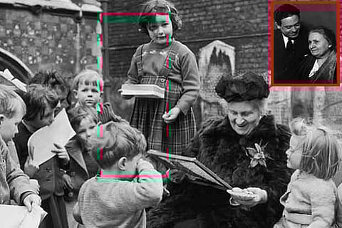 Maria with her students and (inset) son Mario