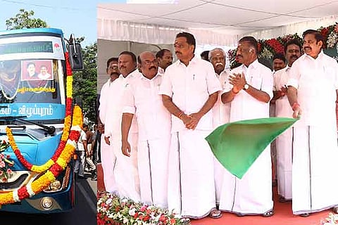 CM Edappadi K Palaniswami flags off new buses for the State Road Transport Corporation in Chennai on Tuesday
