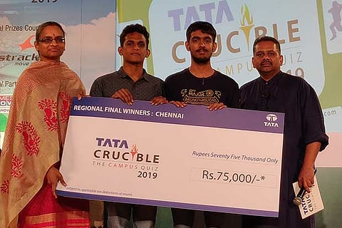Pranav Hari G. and Rahul Humayun from IIT won the Chennai edition of Tata Crucible Campus Quiz 2019
