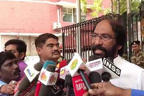 DMK leader Tiruchi Siva addresses the media after meeting Arora on Tuesday