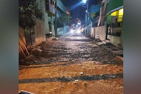 The battered roads that have not been laid in the last eight years in Thiruvalluvar Nagar