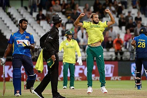 South Africa?s Imran Tahir is ecstatic after helping his team prevail over Sri Lanka in a Super Over
