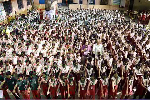 Students and teachers of Chennai Corporation Middle School, MGR Nagar