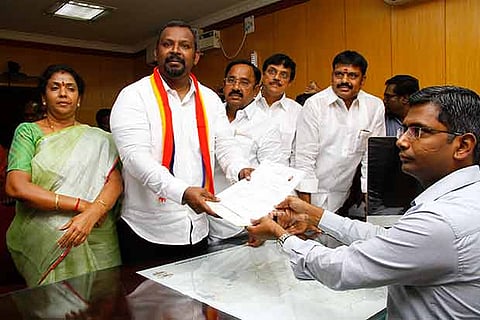 Sam Paul files his nomination, in Chennai on Friday