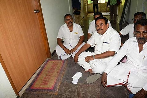 Ganeshamurthy sits outside the Collector?s room on Monday