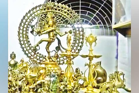 The idols seized in Ariyalur from a car on Monday