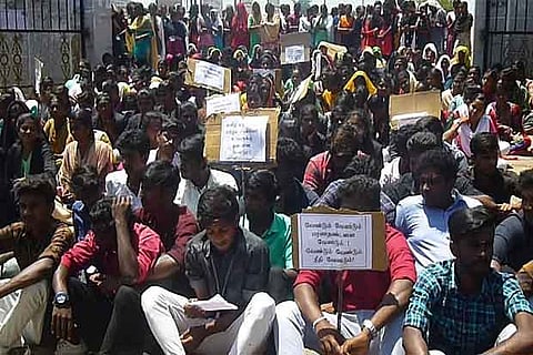 College students protesting over the sex scandal issue in Pollachi. (File photo)