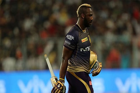 Andre Russell walks back after his blitzkrieg knock of 48