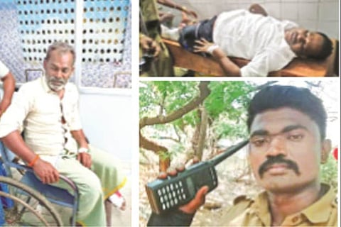 Mathiyazhagan and Selvaraj at the hospital; the suspended cop Jegan Raj