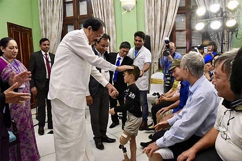 M. Venkaiah Naidu at Jaipur Foot Artificial Limb Fitment Camp held at Embassy of India in Hanoi
