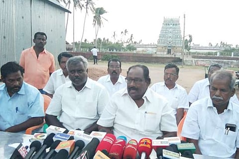 CPI Tiruvarur district secretary V Sivapunniyam addresses the media about the course of action