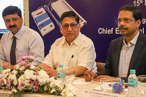 The top brass of Election Commission during a training on counting process in Chennai on Wednesday