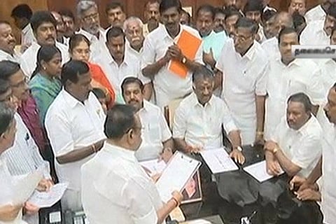 9 AIADMK MLAs take oath in Speaker’s chamber at TN Assembly