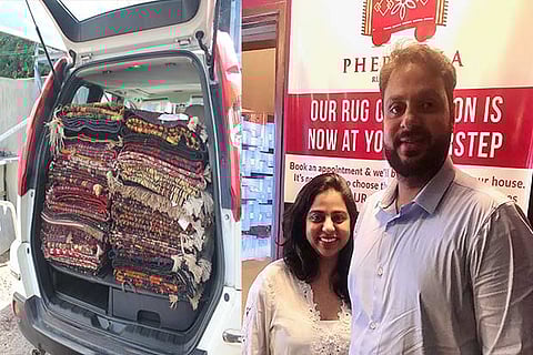 Rugs placed at the trunk of the car; Nisha and Zeeshan Tariq