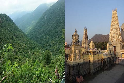 (Left) A valley adjoining MM Hills; View of Sri Male Mahadeshwara Temple