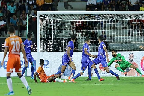 Lenny Rodrigues (on the floor) opened the scoring for FC Goa
