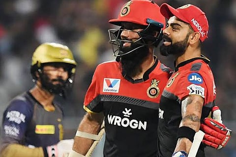 RCB?S Moeen Ali (left) and captain Virat Kohli
