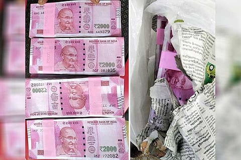 The bundles of fake currency notes seized by the police in Madurai