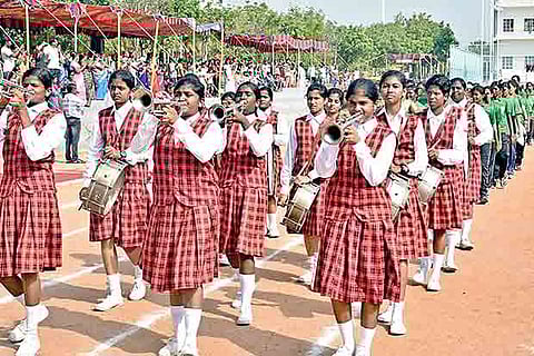 A march past ahead of the games at a sports meet inaugurated by Minister Sengottaiyan on Monday