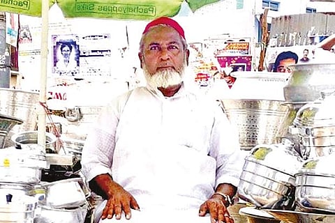 SR Mahaboob Khan (64), sells utensils in Kancheepuram
