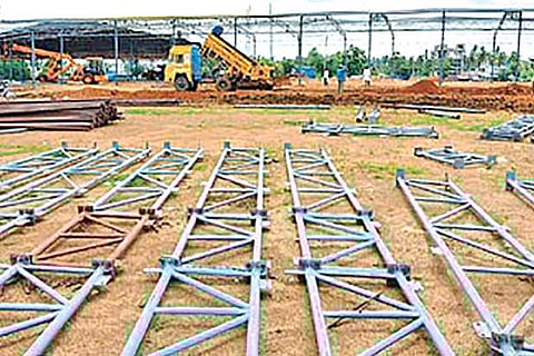 The construction works for the Kilambakkam Mofussil Bus Terminus are going on