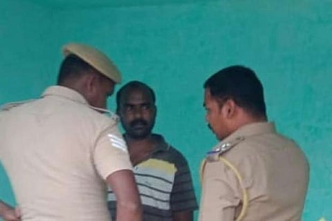 Police interrogating Sudhakar, who threatened to commit suicide, in Ranipet on Thursday
