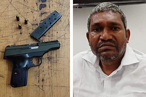 The pistol with which Ramanathan (Left) tried to shoot and 3 bullets were seized