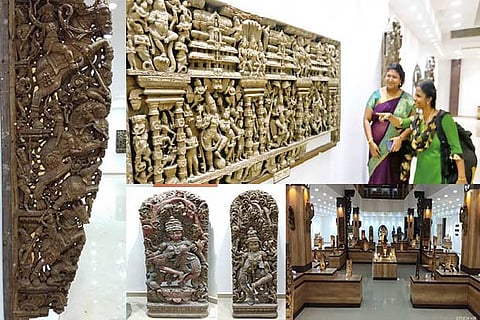 Parts of temple chariots that are on display at the exhibition hall at Contemporary Art Gallery, Gov Museum