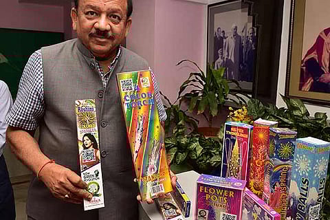 Minister for Science and Technology Harsh Vardhan launches 'green crackers' developed by CSRI