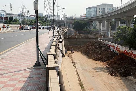 Walls being constructed on both sides of the river to avoid damage during floods