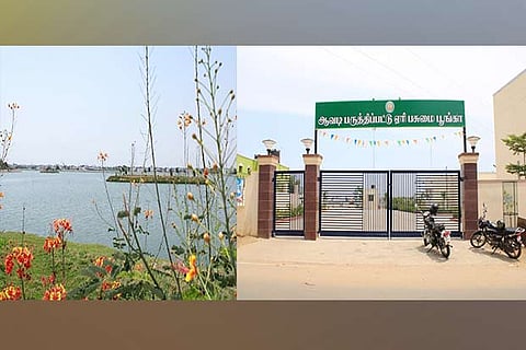 A view of the Parthipattu Lake in which sewage water is getting mixed; the deserted entrance of the Eco Park
