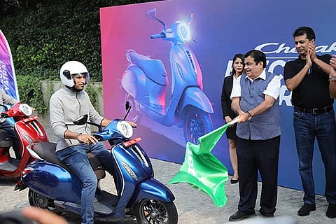Nitin Gadkari flags off the new Chetak on its launch day