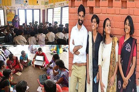 Children from one of the schools;A volunteer with Kanavu uses technology;Founding members of Kanavu