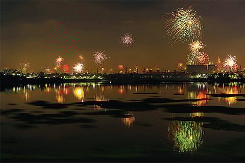 Fireworks illuminate the night sky during Deepavali celebrations in Chennai on Sunday