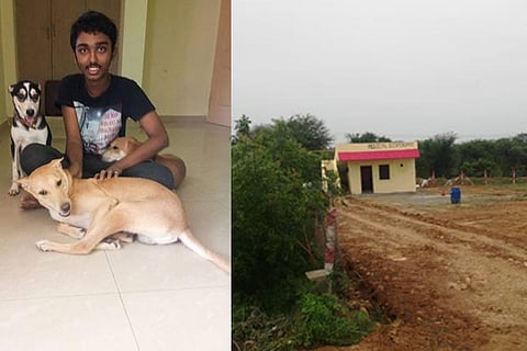 Vignesh with the animals under his care and his new dispensary in Thiruvallur