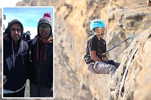 Vaishak JP with Divyanshu Ganatra (left) after submitting the Mount Kilimanjaro