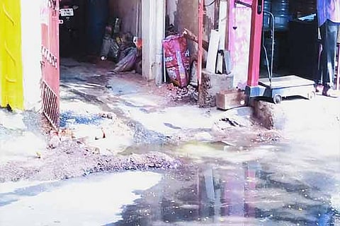 Stagnant sewage on Surya Narayana Street