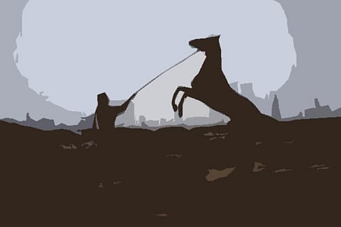 Canadian falls off after rival handler scares horse