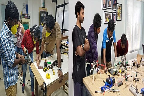 Participants engaged in carpenting and drone making workshops organised by Makers Tribe, OMR