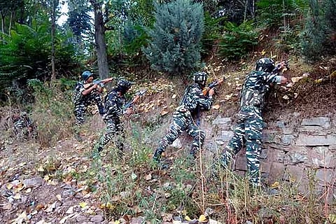 CRPF jawans during an encounter with the terrorists at Batote in Ramban district of Jammu and Kashmir