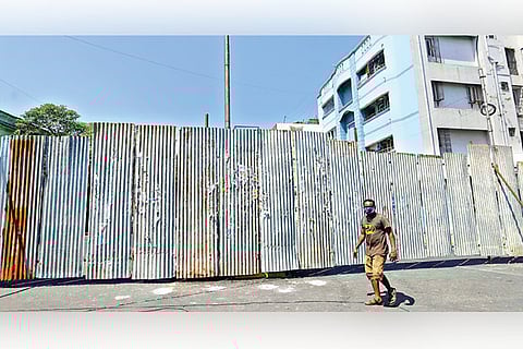 West Madha Church Road in Royapuram that has been blocked following a cluster of corona +ve case