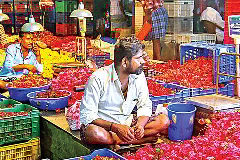 Sale of vegetables, flowers come down at Koyambedu