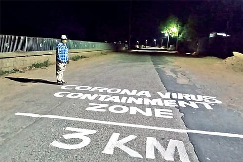 An area in Vellore separated by a sign on the road as part of measures to contain spread of covid19