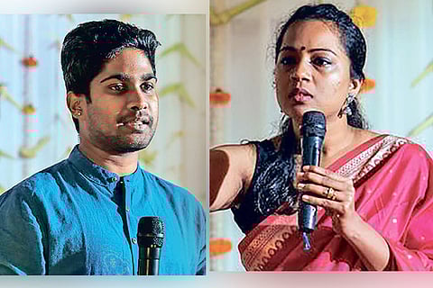 Karthik Krishna (L) and Shweta Balambal