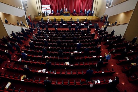 Lebanese MPs sprayed with sanitizer at makeshift parliament
