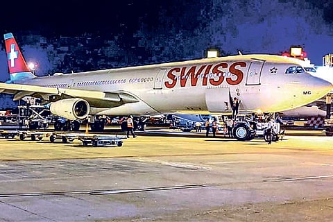 A plane carrying Swiss citizens from Kerala before take off