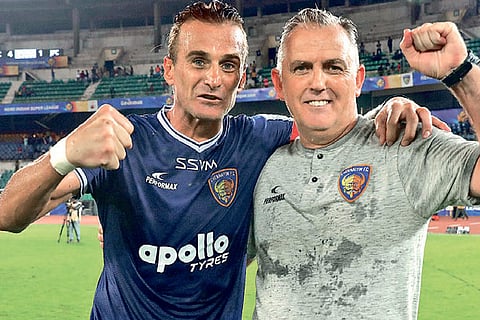 Chennaiyin FC captain Lucian Goian (left) and coach Owen Coyle